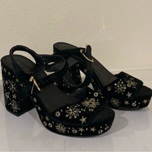 Topshop Black and Gold Embroidered Platform Sandals